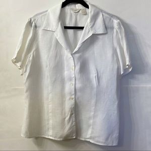 J. Jill Linen Button Down Short Sleeve Shirt M